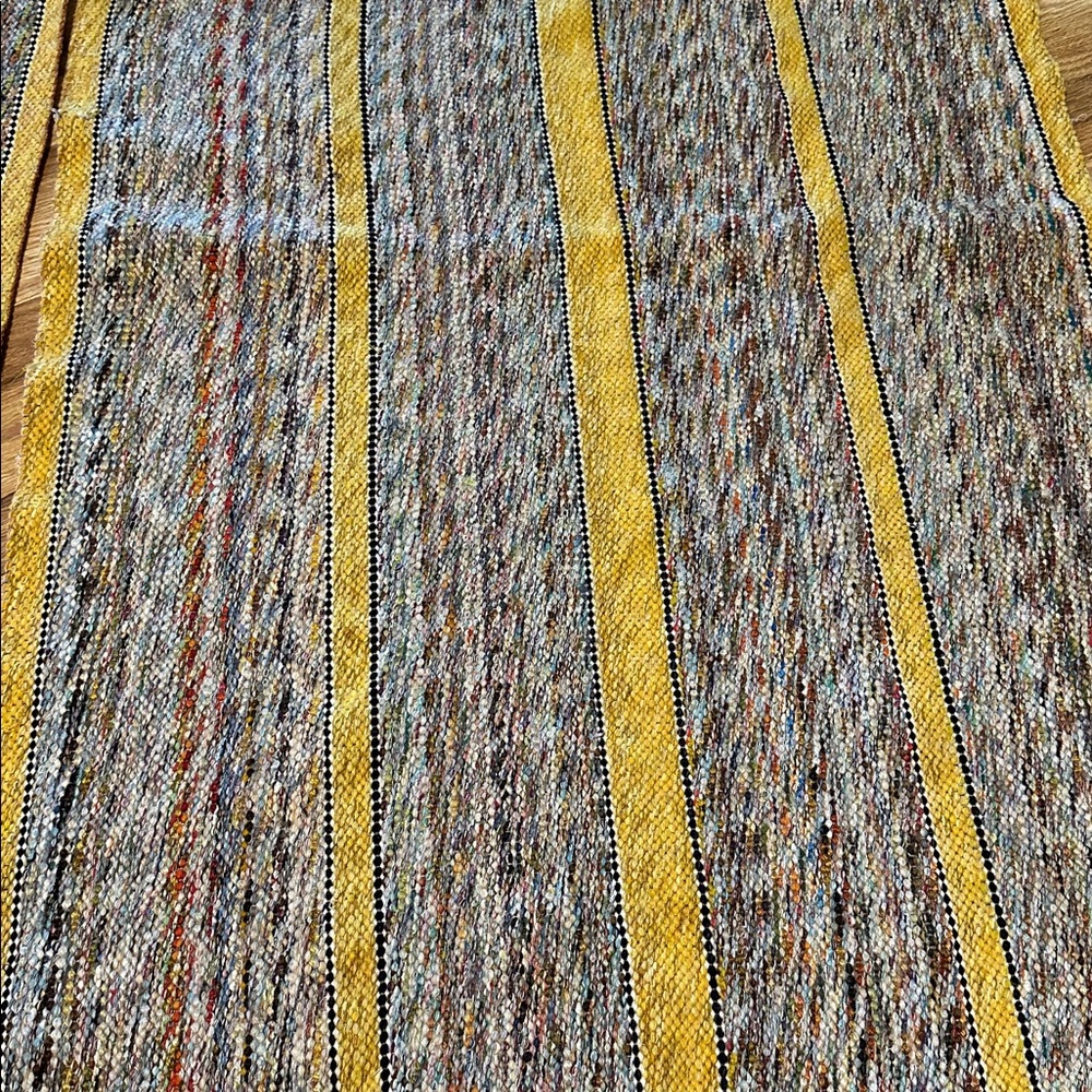 Vintage Multi-Color Woven Yellow Hook Rug Kitchen Throw Decorative set of 2 - Picture 2 of 8